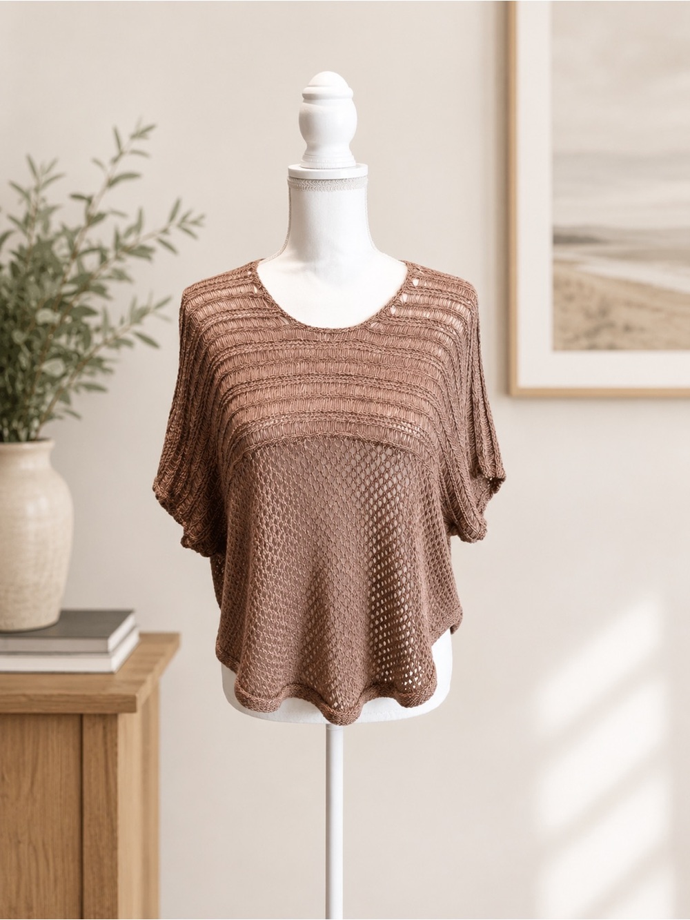 Kimchi Blue Open Knit Dolman Sleeve Sweater Mauve Pink Oversized Boho Top Medium